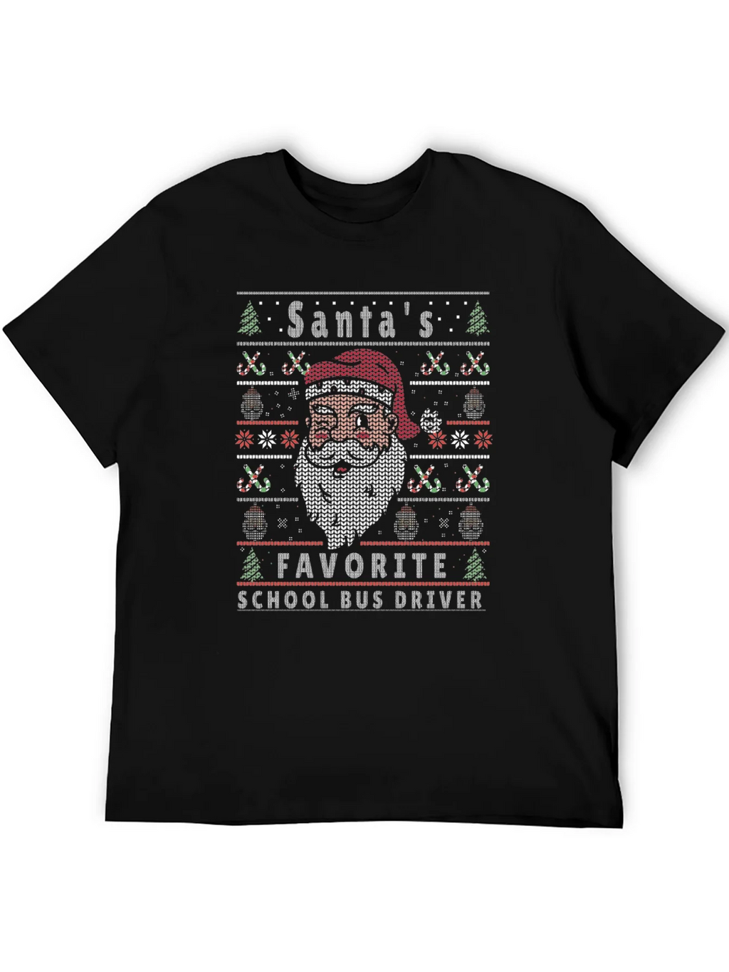 Santas Favorite School Bus Driver Ugly Christmas T-Shirt product image 4