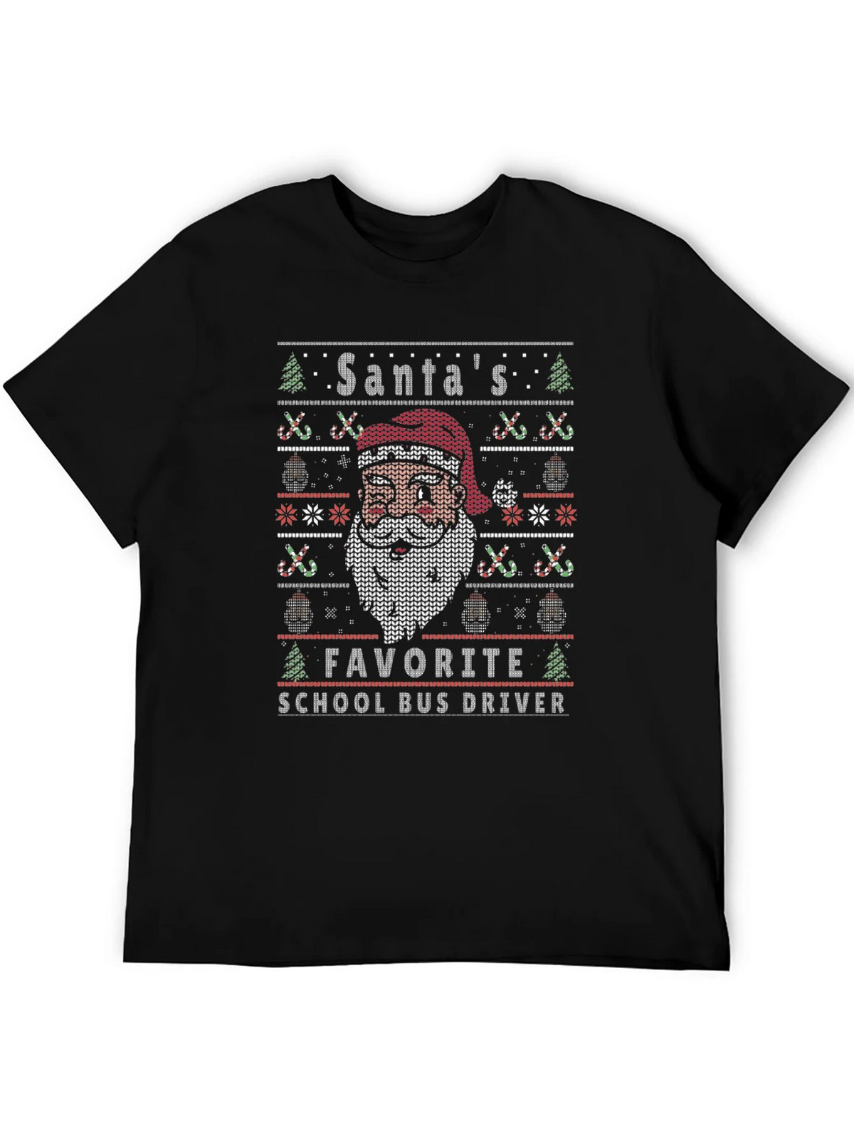 Santas Favorite School Bus Driver Ugly Christmas T-Shirt product image 4