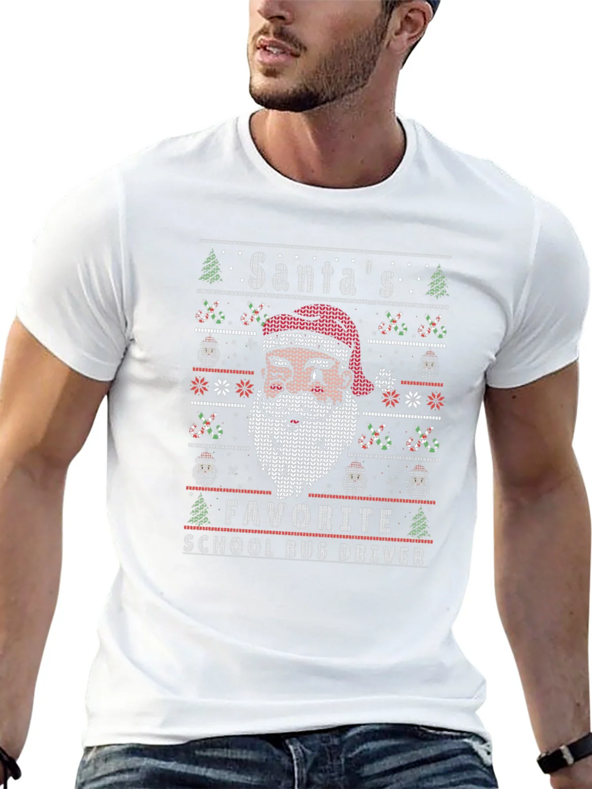 Santas Favorite School Bus Driver Ugly Christmas T-Shirt product image 11