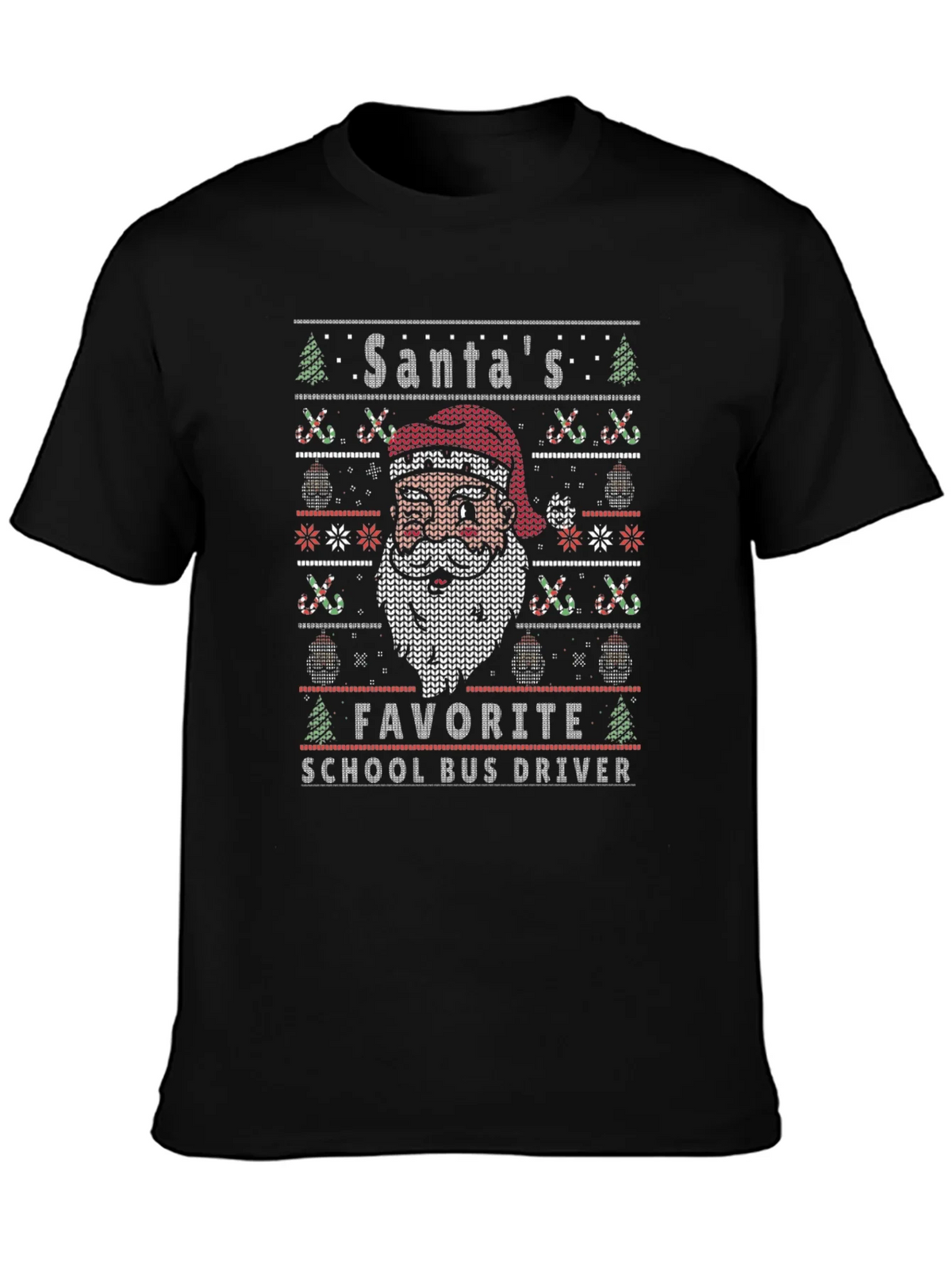 Santas Favorite School Bus Driver Ugly Christmas T-Shirt product image 3