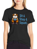 Sit Stay Squat Bulldog Black T-Shirt product image 1