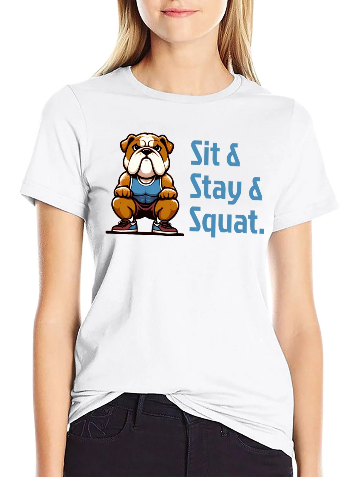 Sit Stay Squat Bulldog Black T-Shirt product image 7
