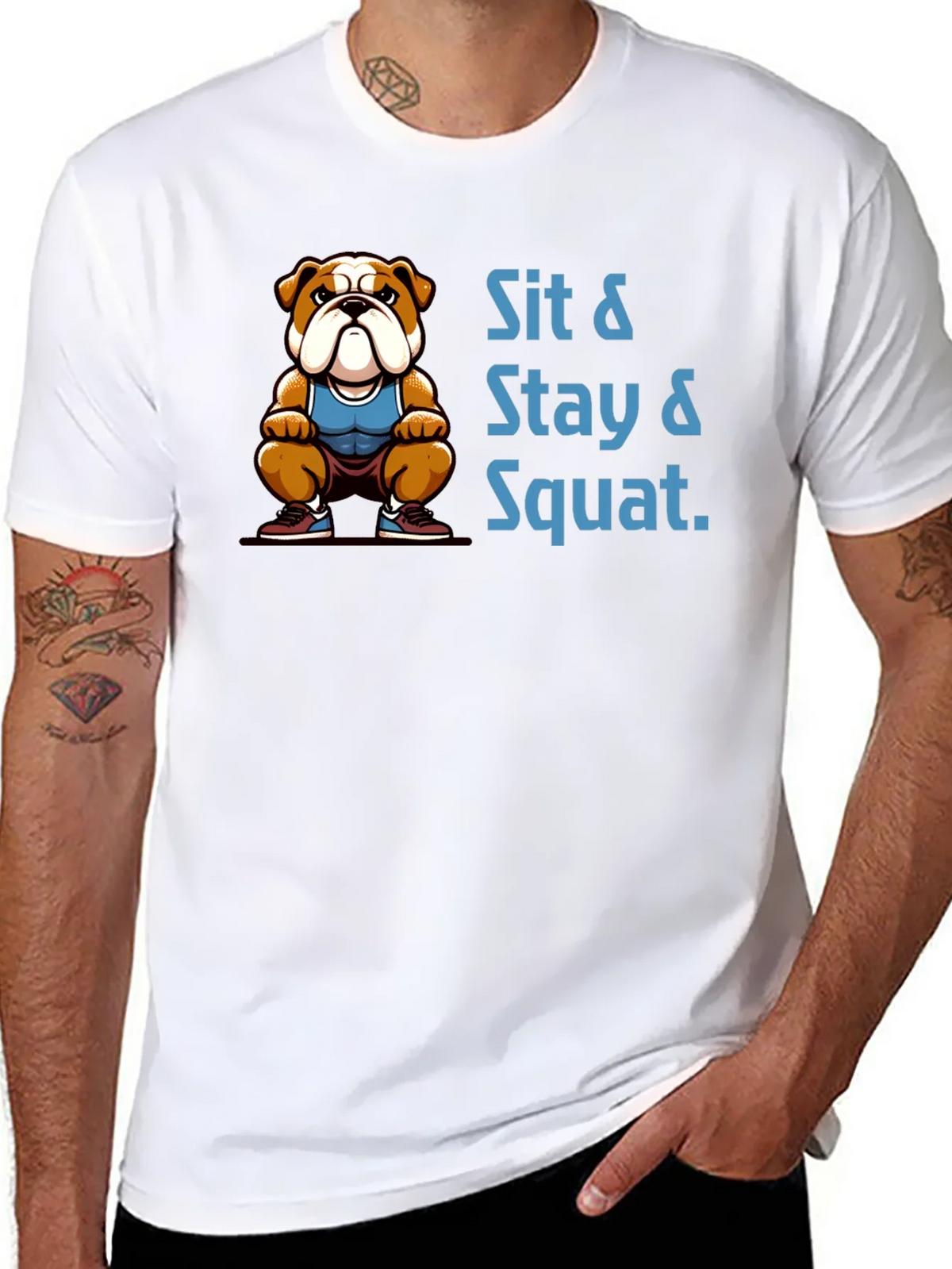 Sit Stay Squat Bulldog Black T-Shirt product image 6