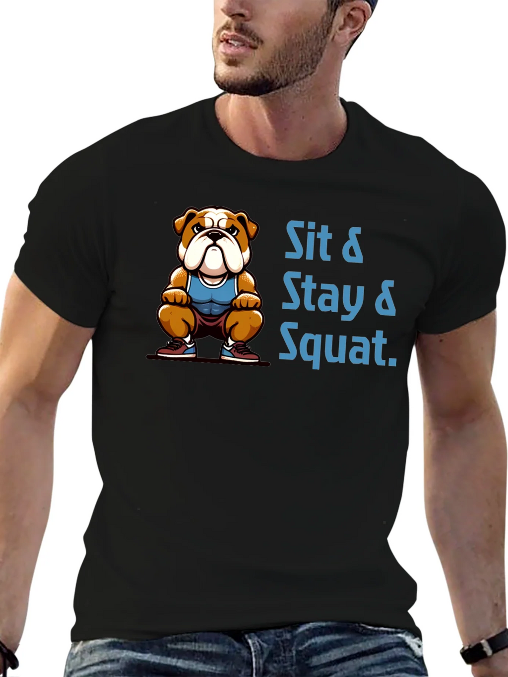 Sit Stay Squat Bulldog Black T-Shirt product image 5