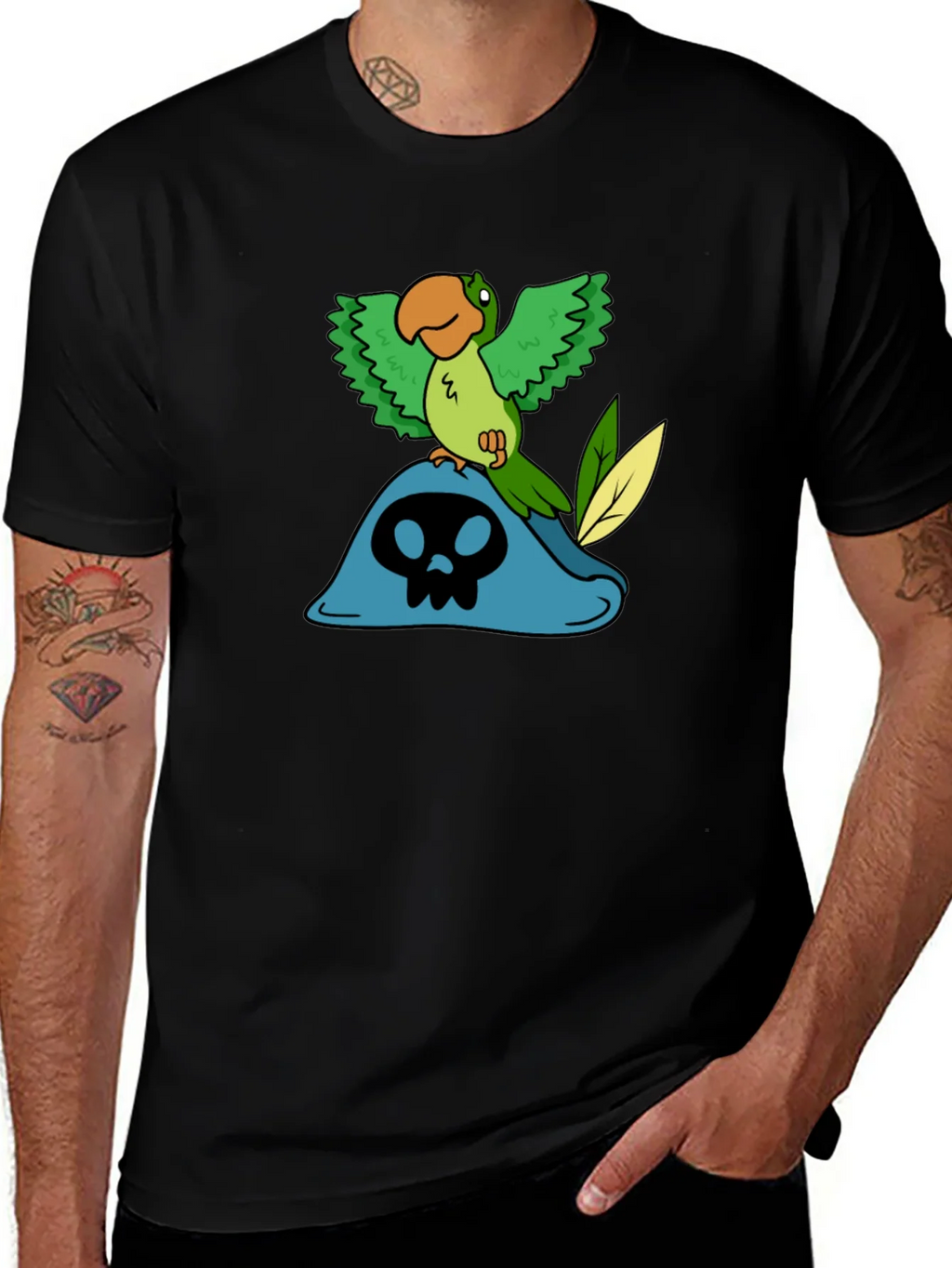 Pirate Parrot T-Shirt - Black Cotton Tee product image 1