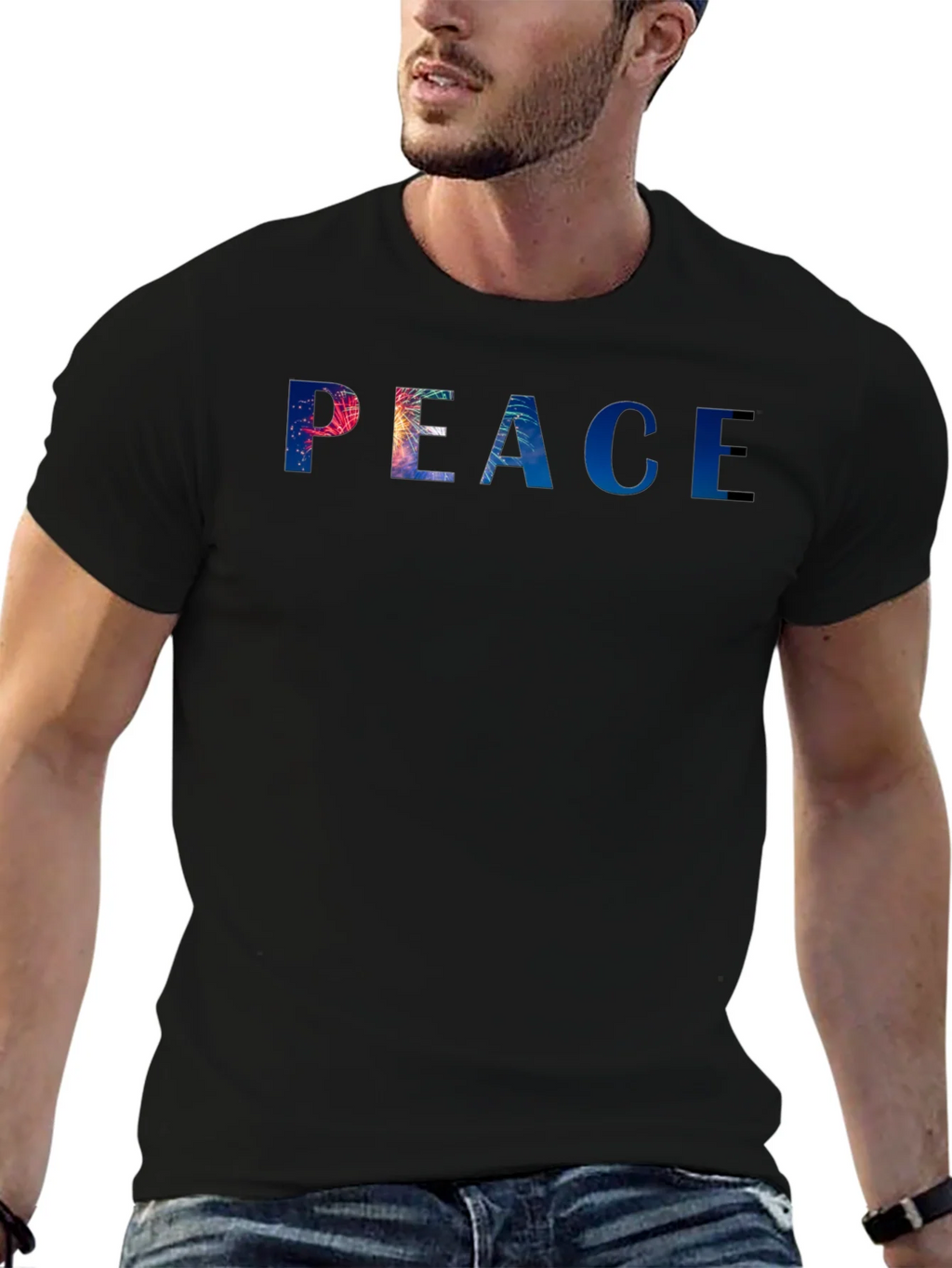 Peace Graphic Tee - Stylish Black Cotton Blend T-Shirt product image 6