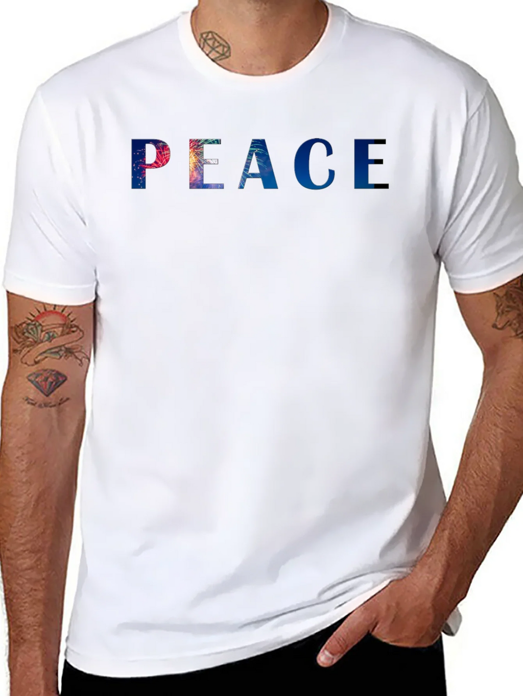 Peace Graphic Tee - Stylish Black Cotton Blend T-Shirt product image 7