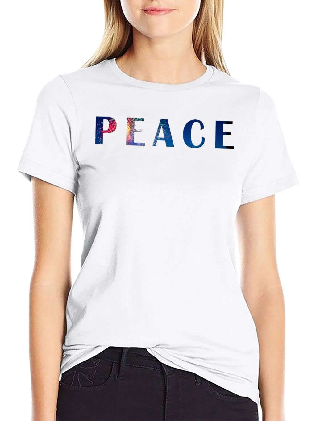 Peace Graphic Tee - Stylish Black Cotton Blend T-Shirt product image 8