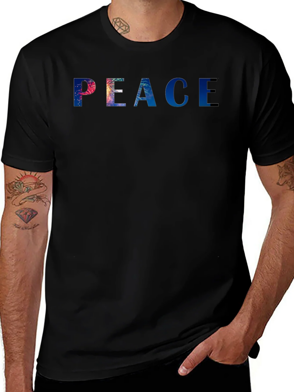 Peace Graphic Tee - Stylish Black Cotton Blend T-Shirt product image 1