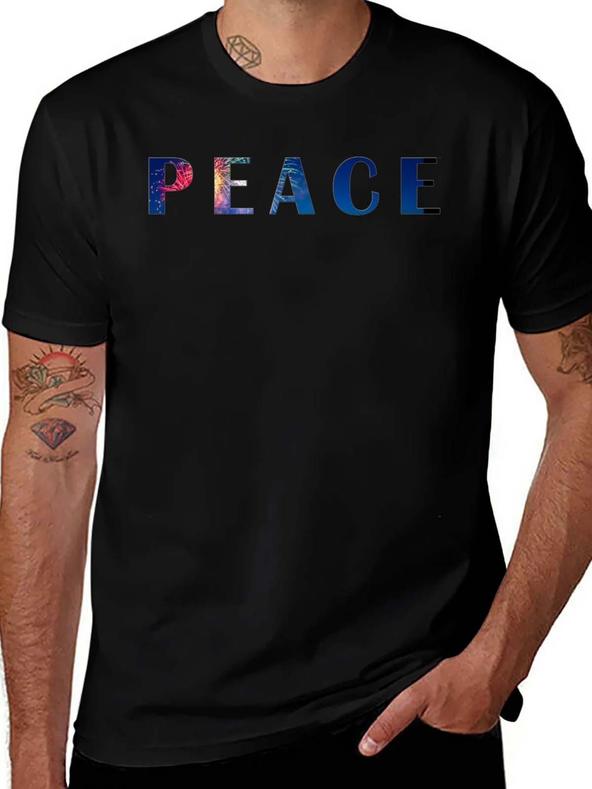 Peace Graphic Tee - Stylish Black Cotton Blend T-Shirt product image 1