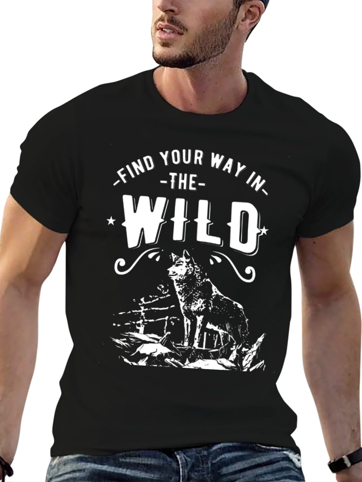 Find Your Way in the Wild Wolf Graphic Tee - Black product image 6