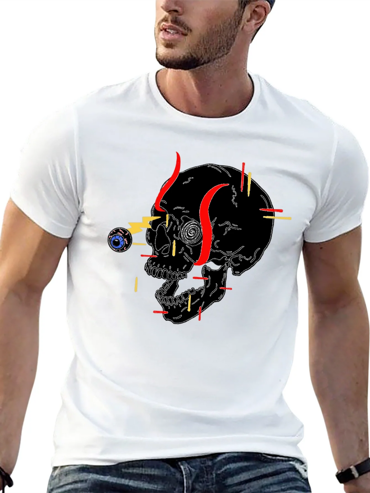 Edgy Skull Graphic Tee - Black Cotton T-Shirt product image 12