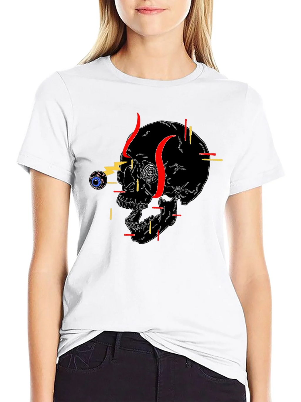 Edgy Skull Graphic Tee - Black Cotton T-Shirt product image 8