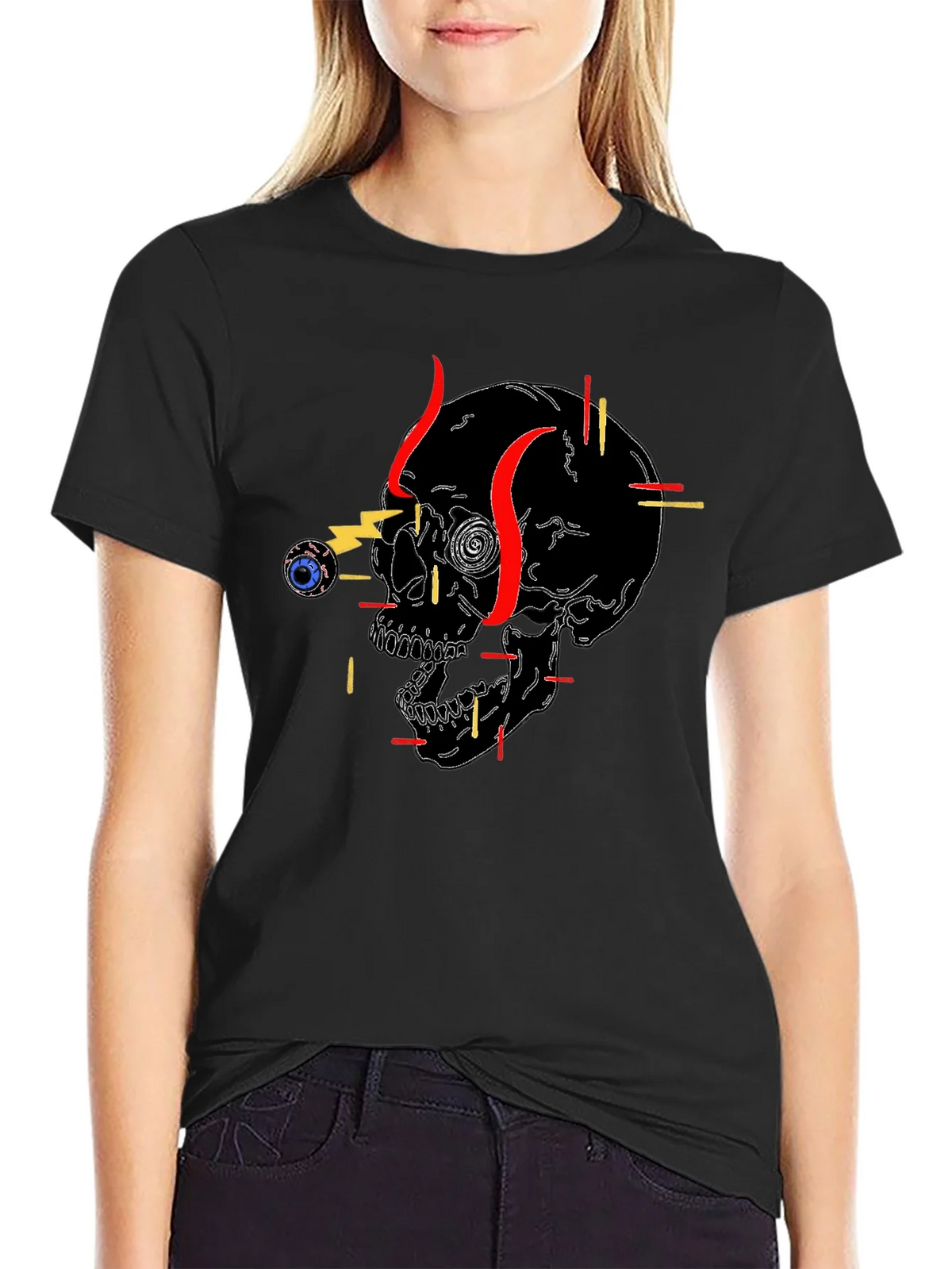 Edgy Skull Graphic Tee - Black Cotton T-Shirt product image 2