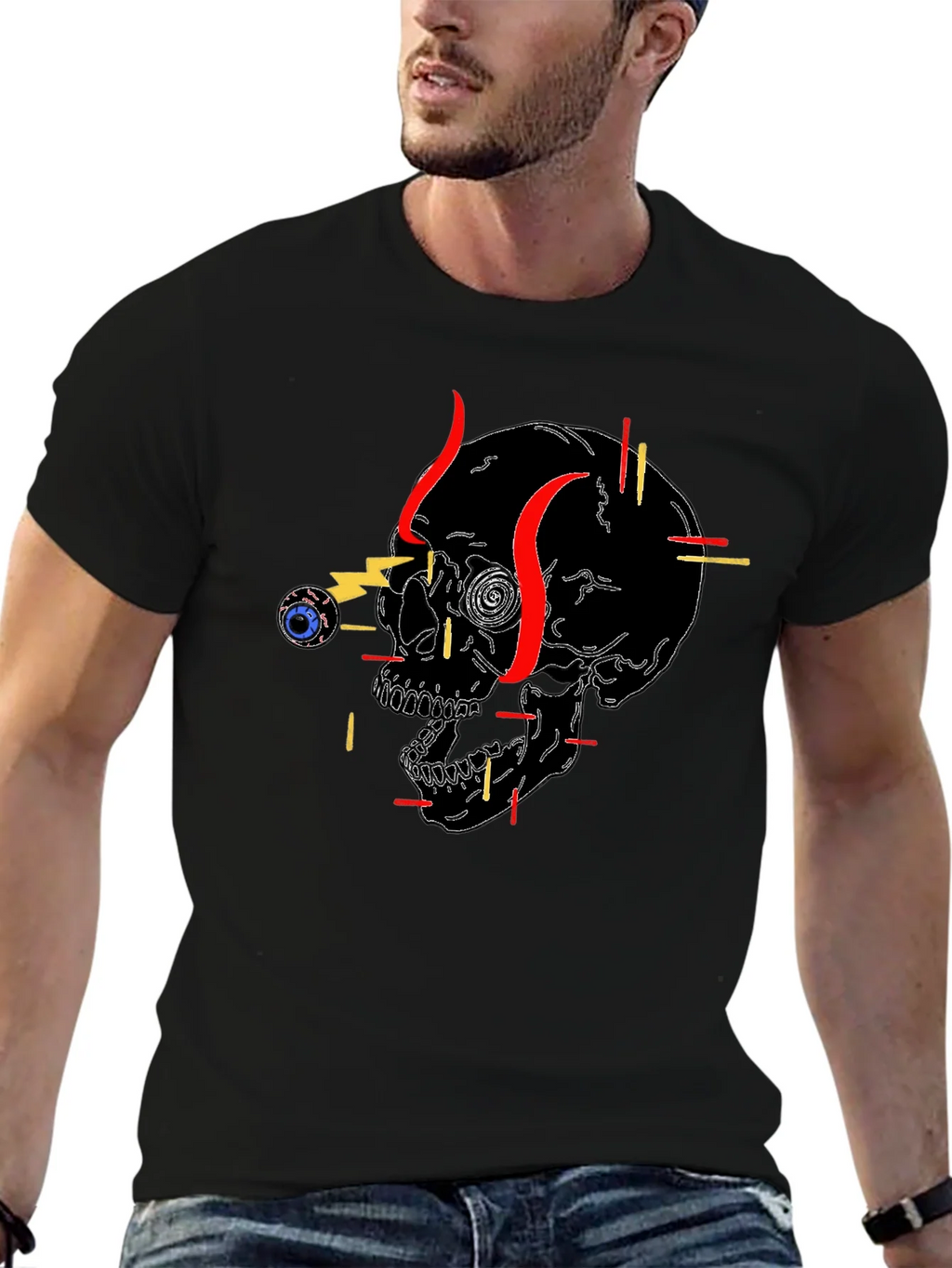 Edgy Skull Graphic Tee - Black Cotton T-Shirt product image 6
