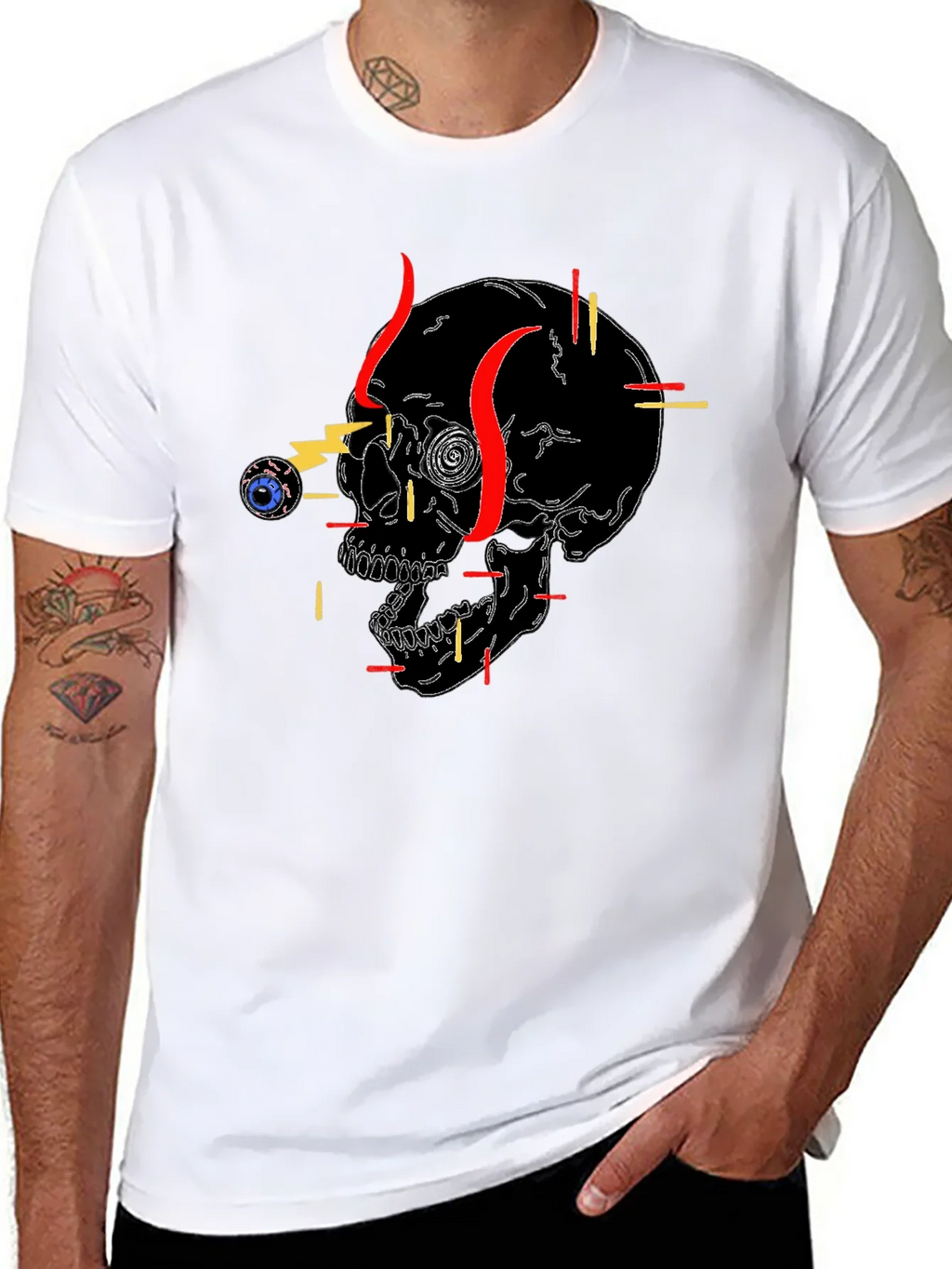 Edgy Skull Graphic Tee - Black Cotton T-Shirt product image 7