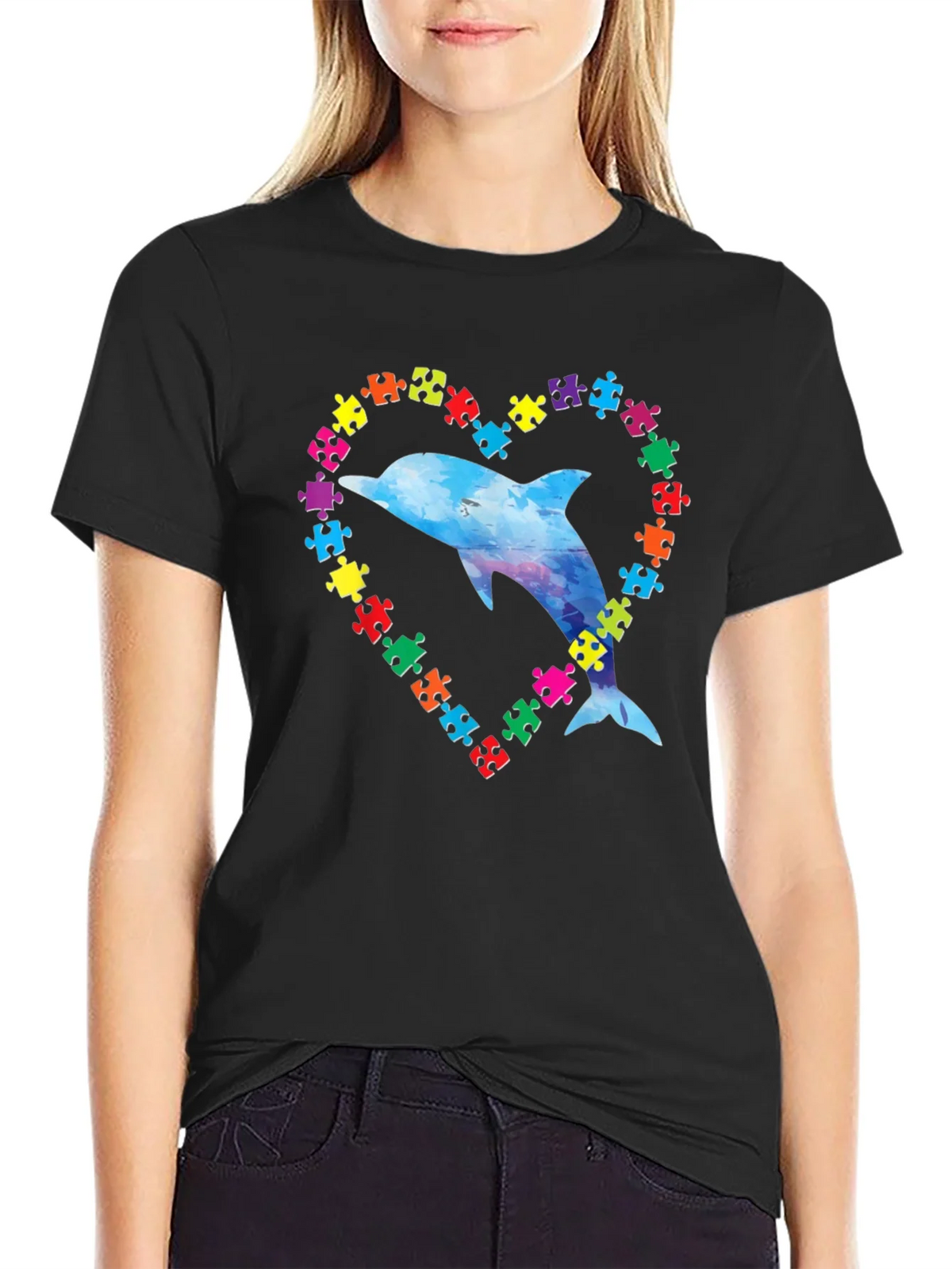 Autism Awareness Dolphin Heart T-Shirt product image 2