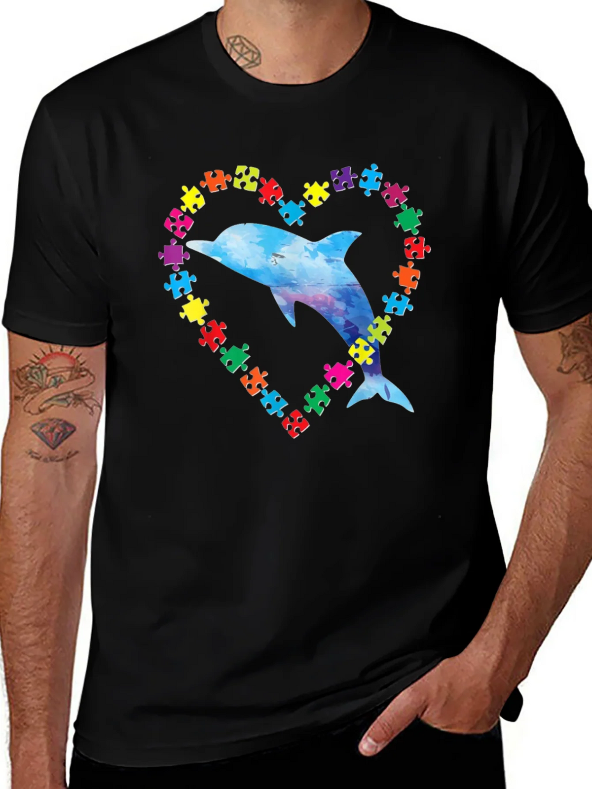Autism Awareness Dolphin Heart T-Shirt product image 1