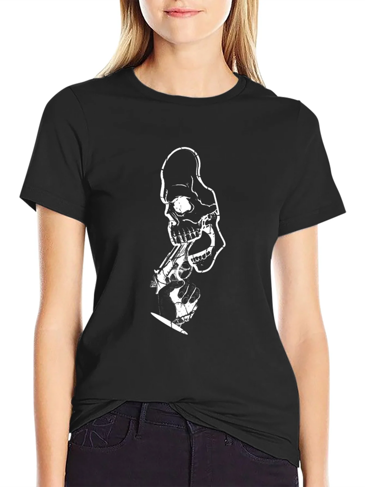 Skull & Roses Graphic Tee - Black Cotton Blend product image 2
