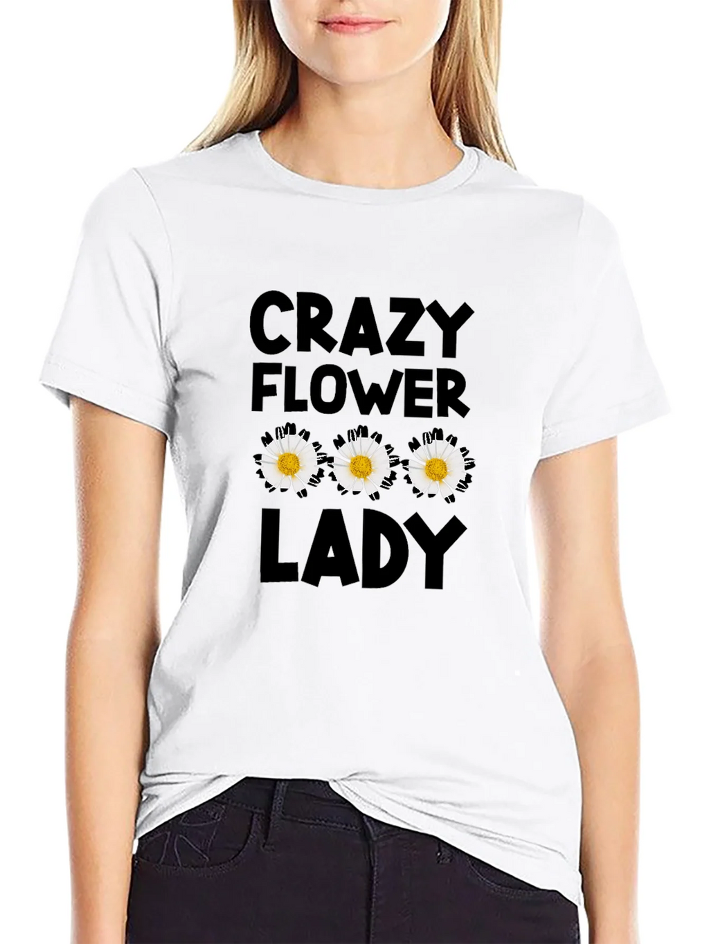 Crazy Flower Lady Black T-Shirt product image 7