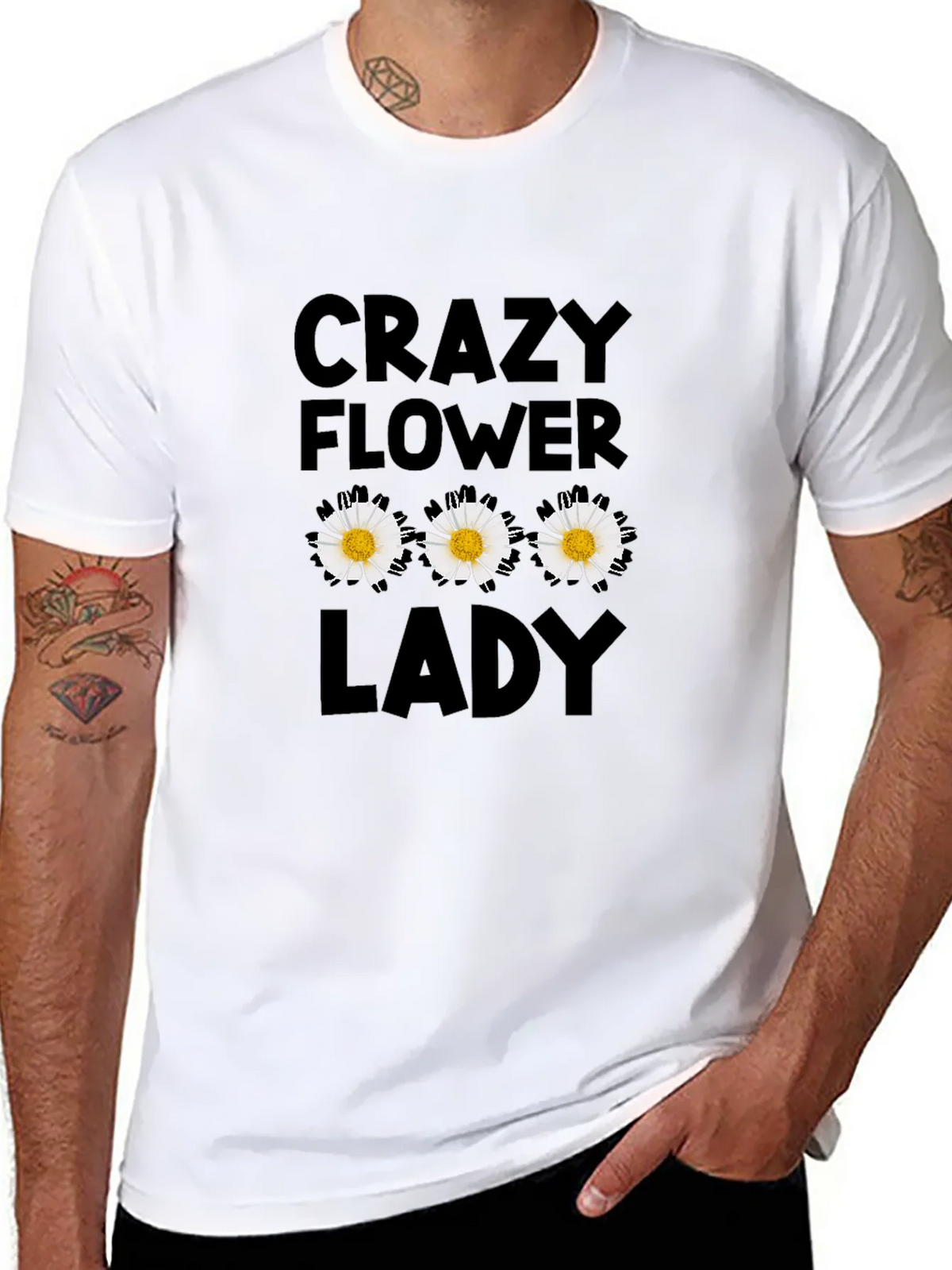 Crazy Flower Lady Black T-Shirt product image 6
