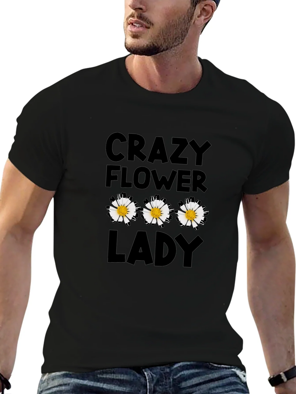 Crazy Flower Lady Black T-Shirt product image 5