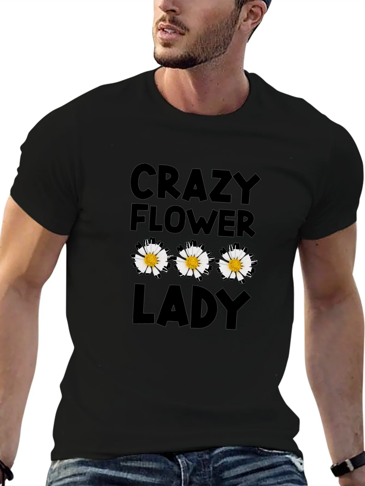 Crazy Flower Lady Black T-Shirt product image 5