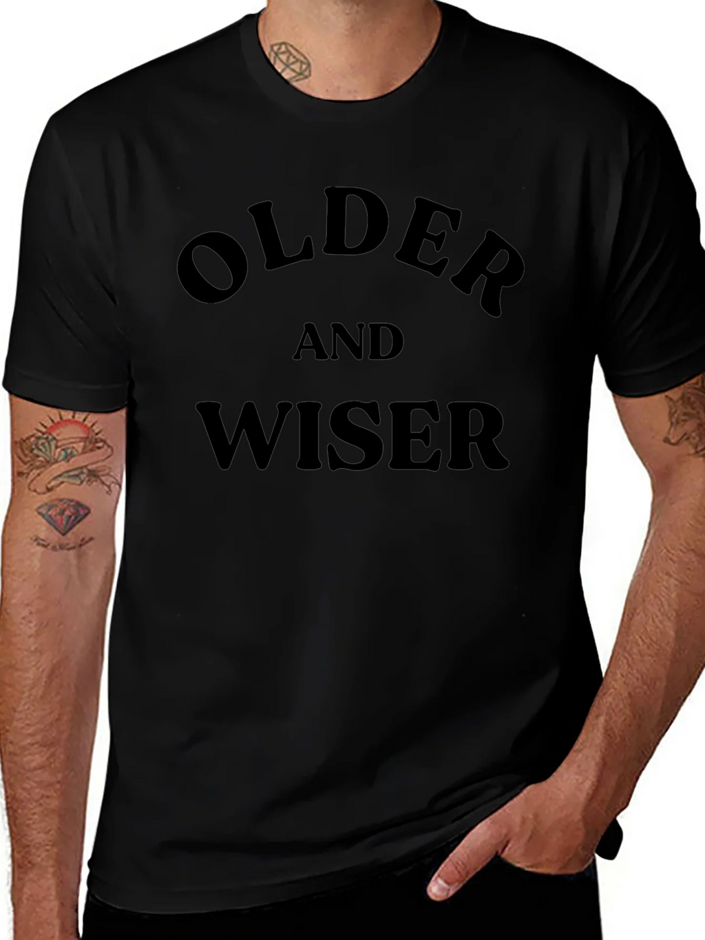 Older and Wiser Graphic Tee - Black Cotton T-Shirt product image 1