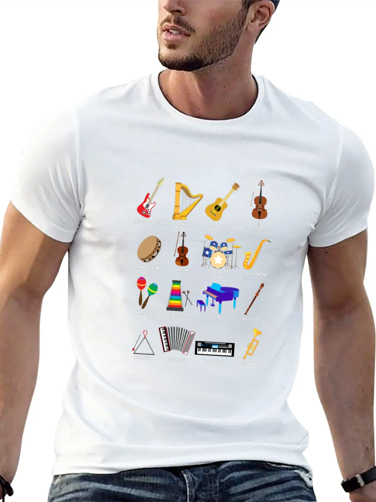 Musical Instruments Graphic Print Crew Neck T-Shirt product image 12