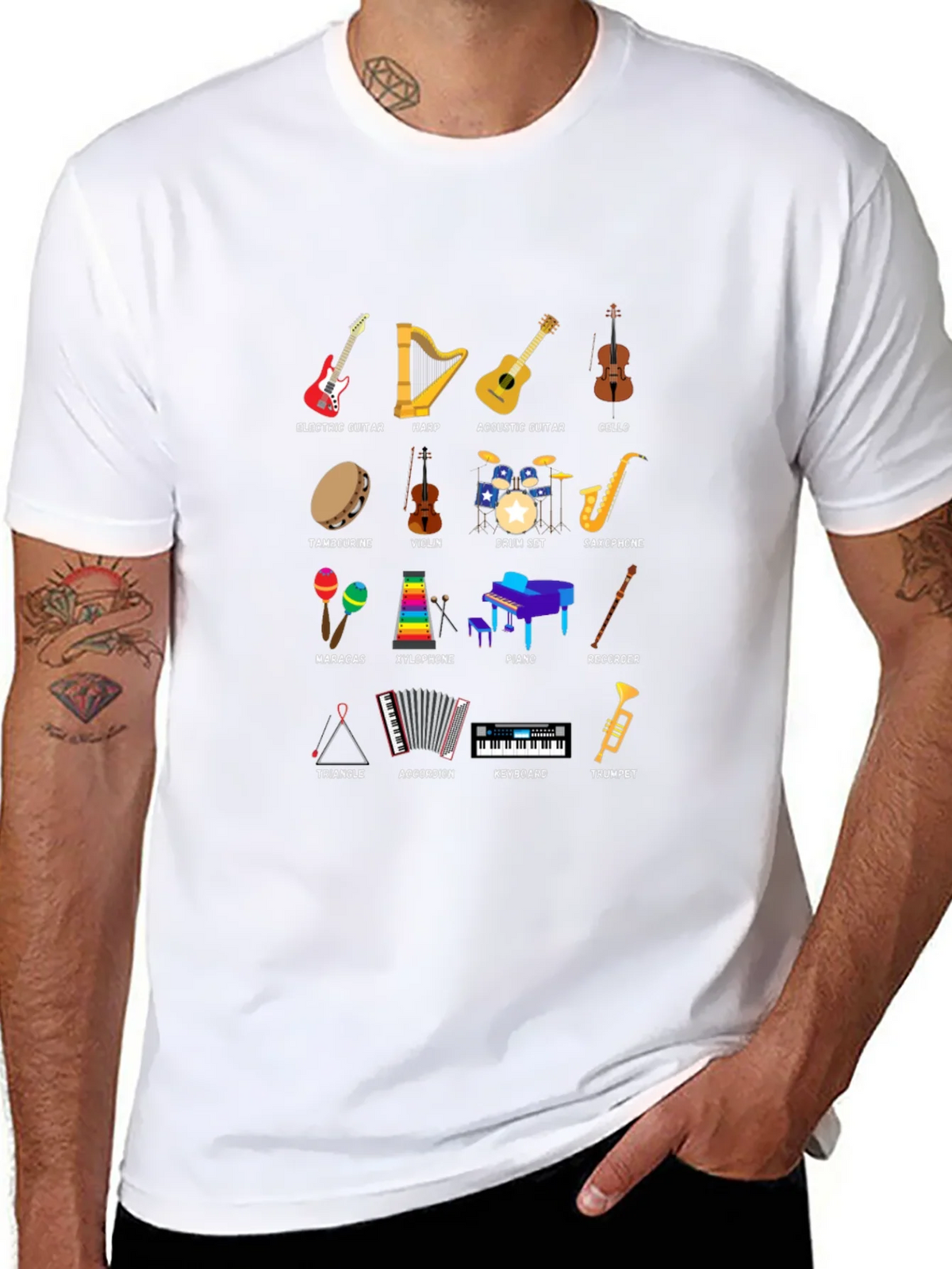 Musical Instruments Graphic Print Crew Neck T-Shirt product image 7