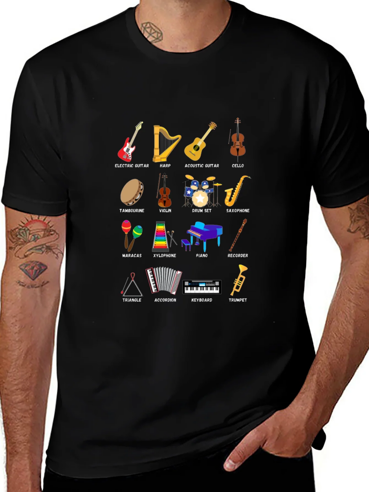 Musical Instruments Graphic Print Crew Neck T-Shirt product image 1
