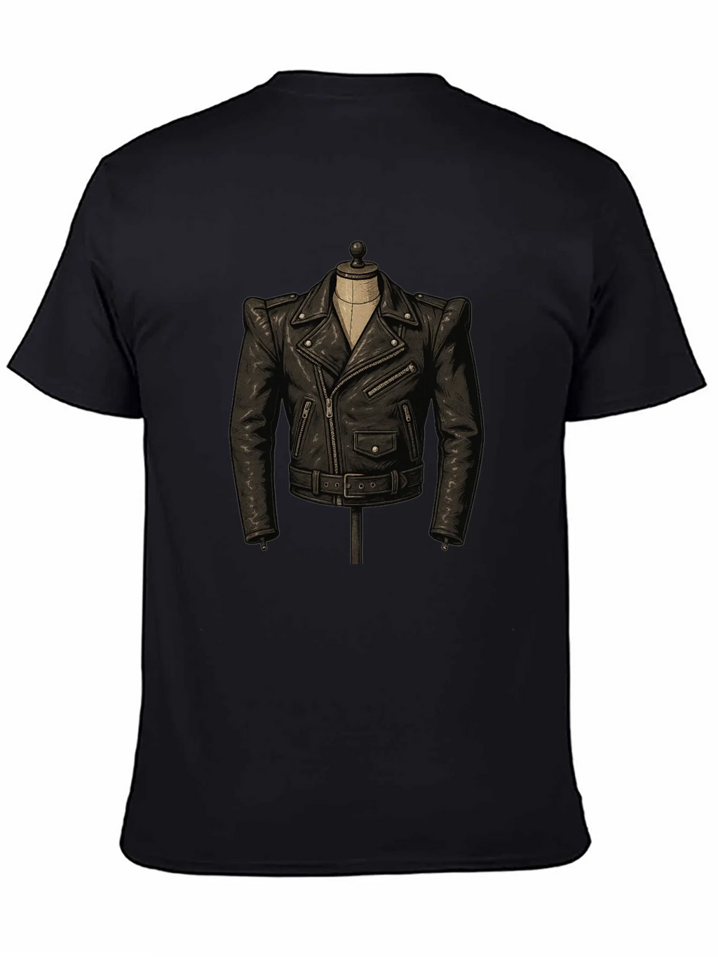 Black T-Shirt with Leather Jacket Design product image 4