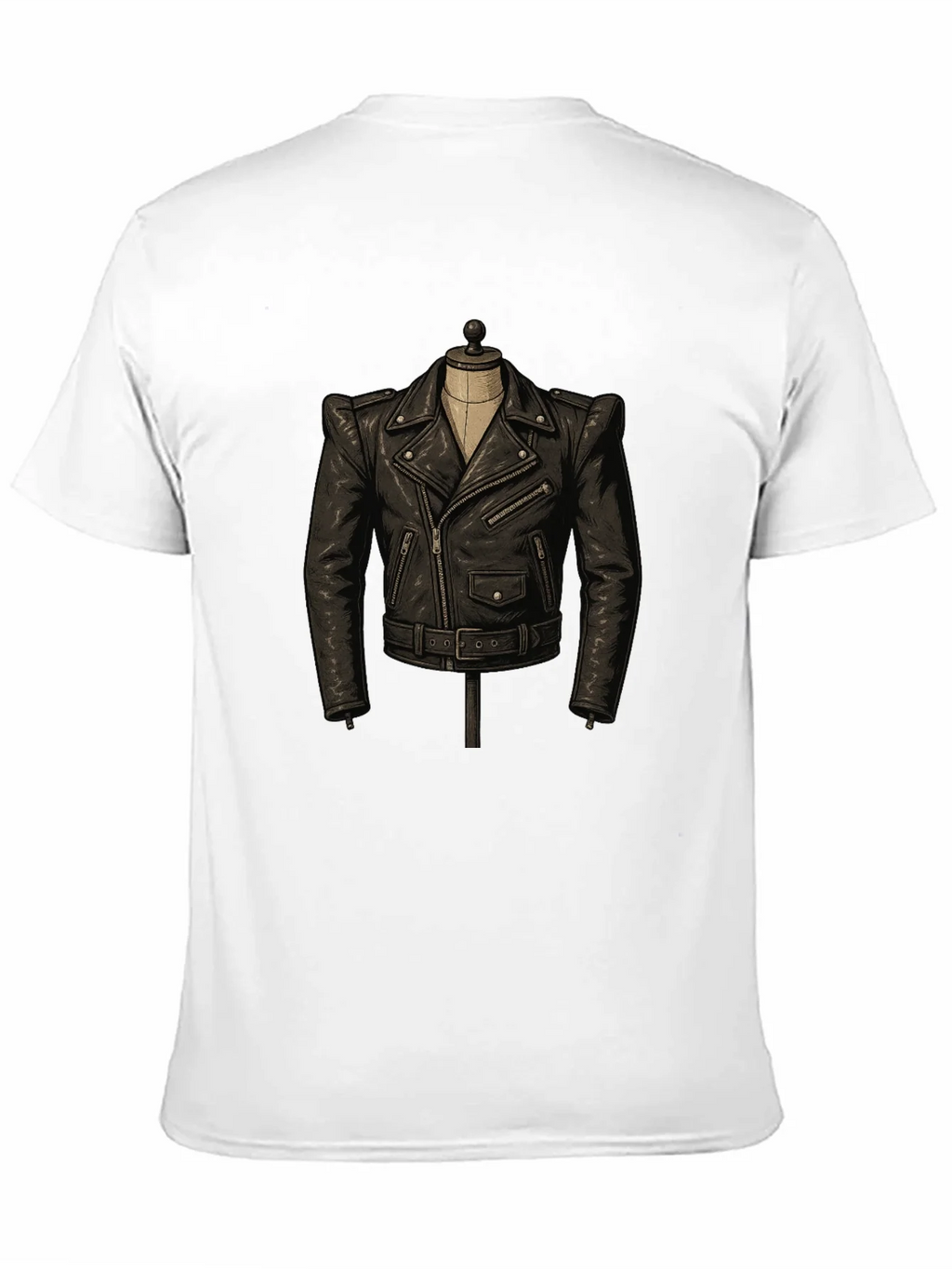 Black T-Shirt with Leather Jacket Design product image 10