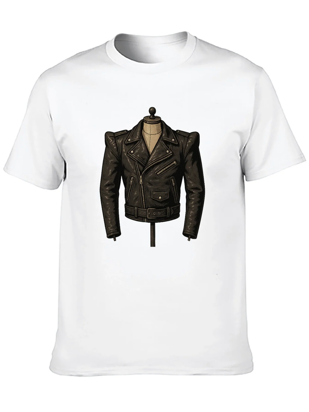 Black T-Shirt with Leather Jacket Design product image 9