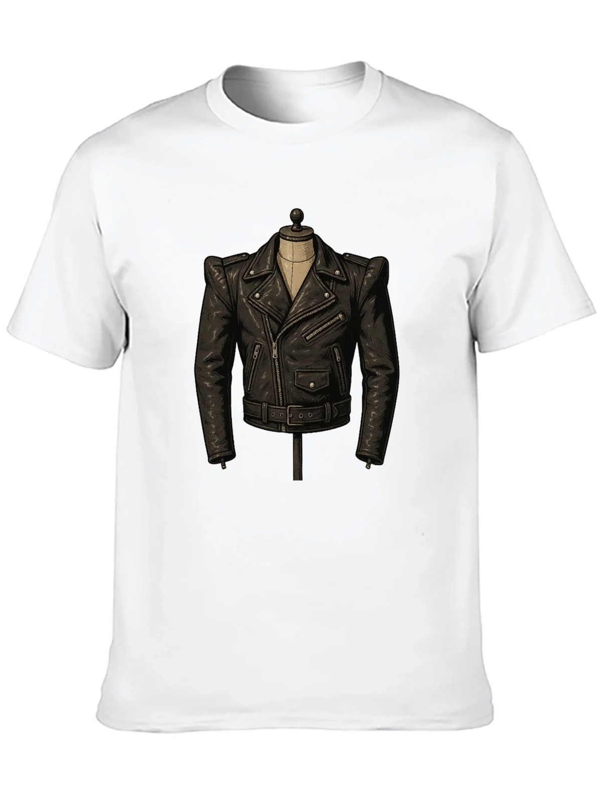 Black T-Shirt with Leather Jacket Design product image 9