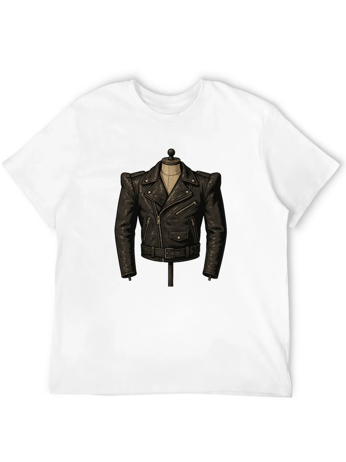 Black T-Shirt with Leather Jacket Design product image 11