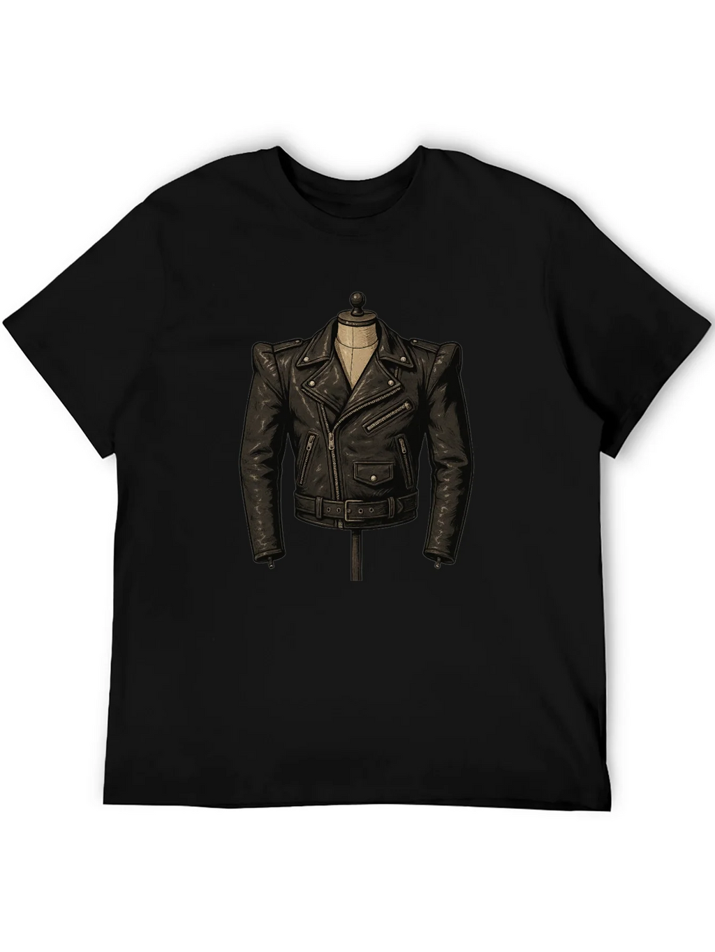 Black T-Shirt with Leather Jacket Design product image 5