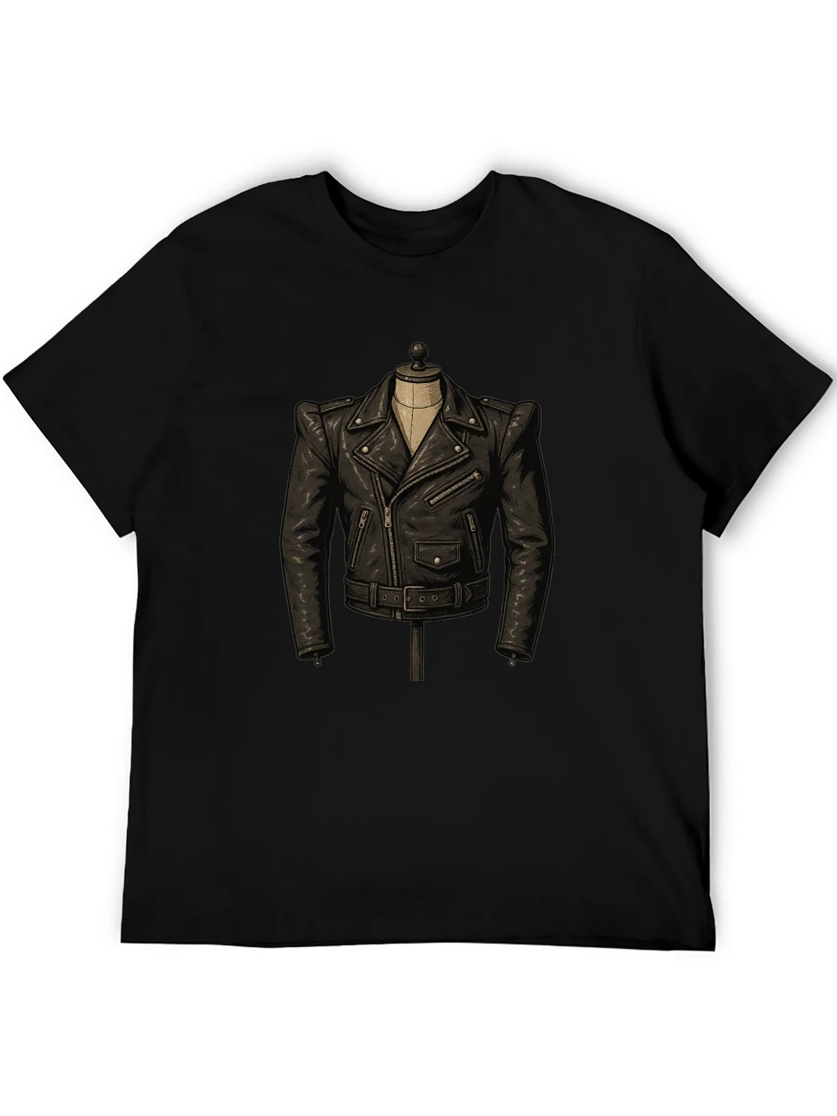 Black T-Shirt with Leather Jacket Design product image 5