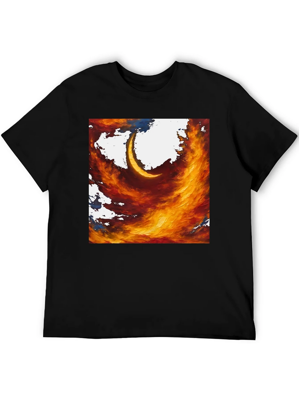 Fiery Crescent Graphic T-Shirt - Bold Artistic Design product image 5