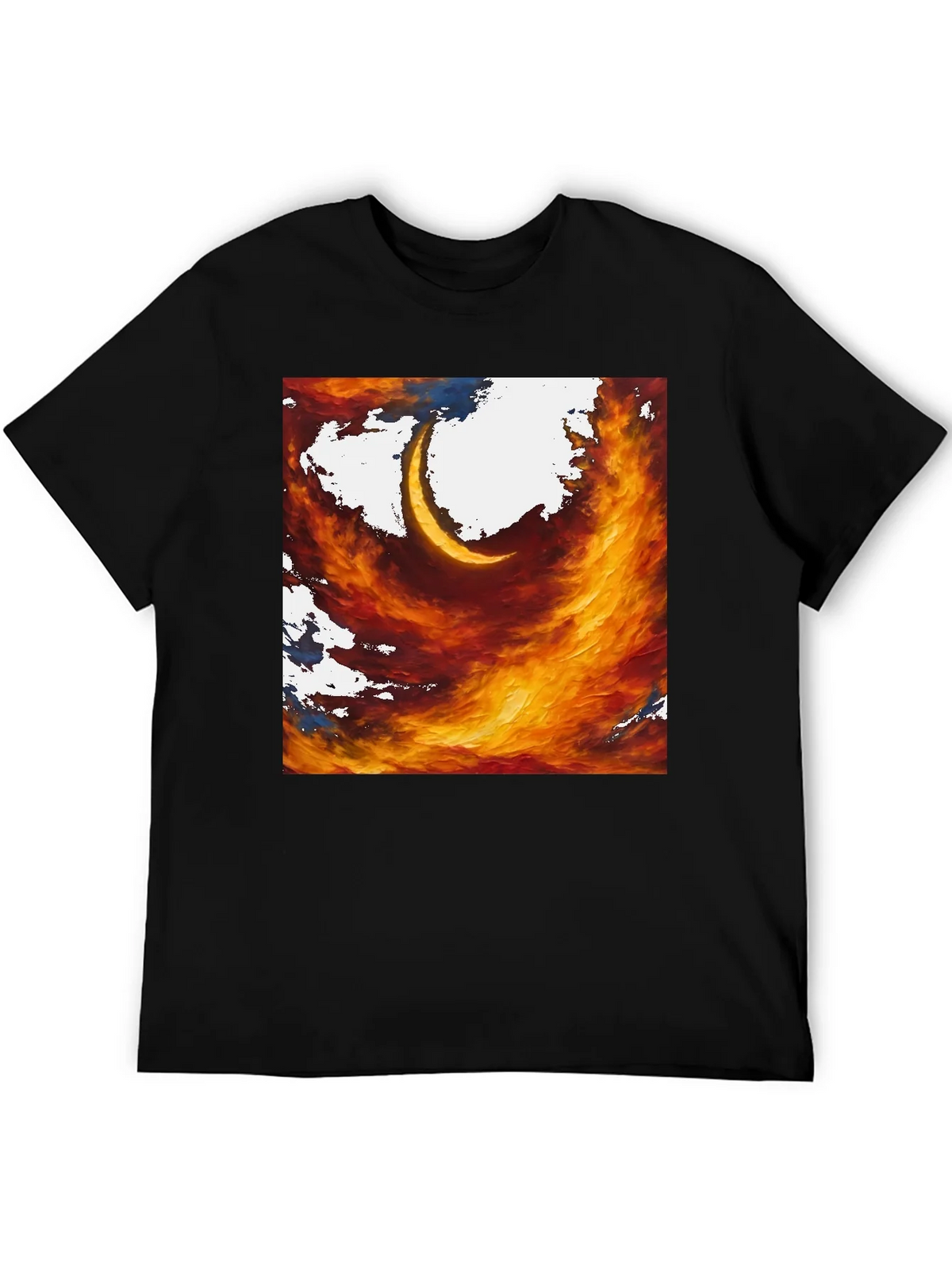 Fiery Crescent Graphic T-Shirt - Bold Artistic Design product image 5