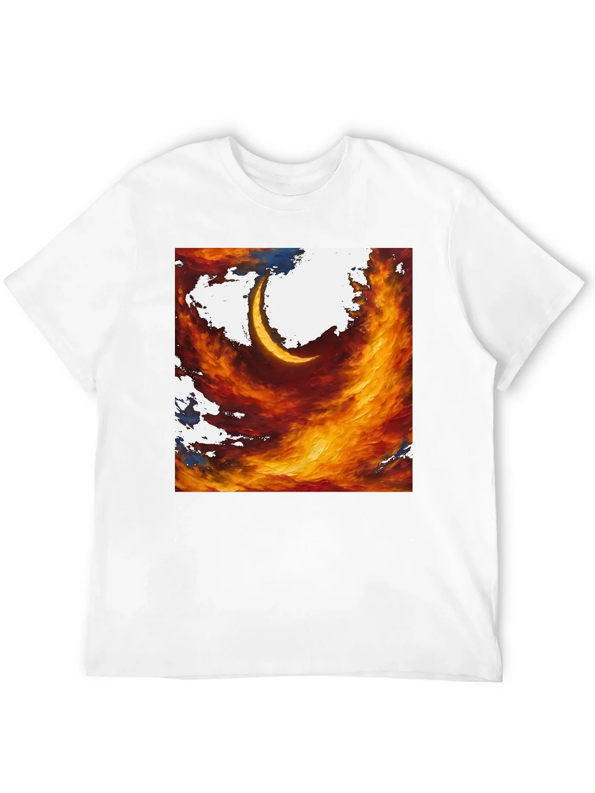 Fiery Crescent Graphic T-Shirt - Bold Artistic Design product image 10