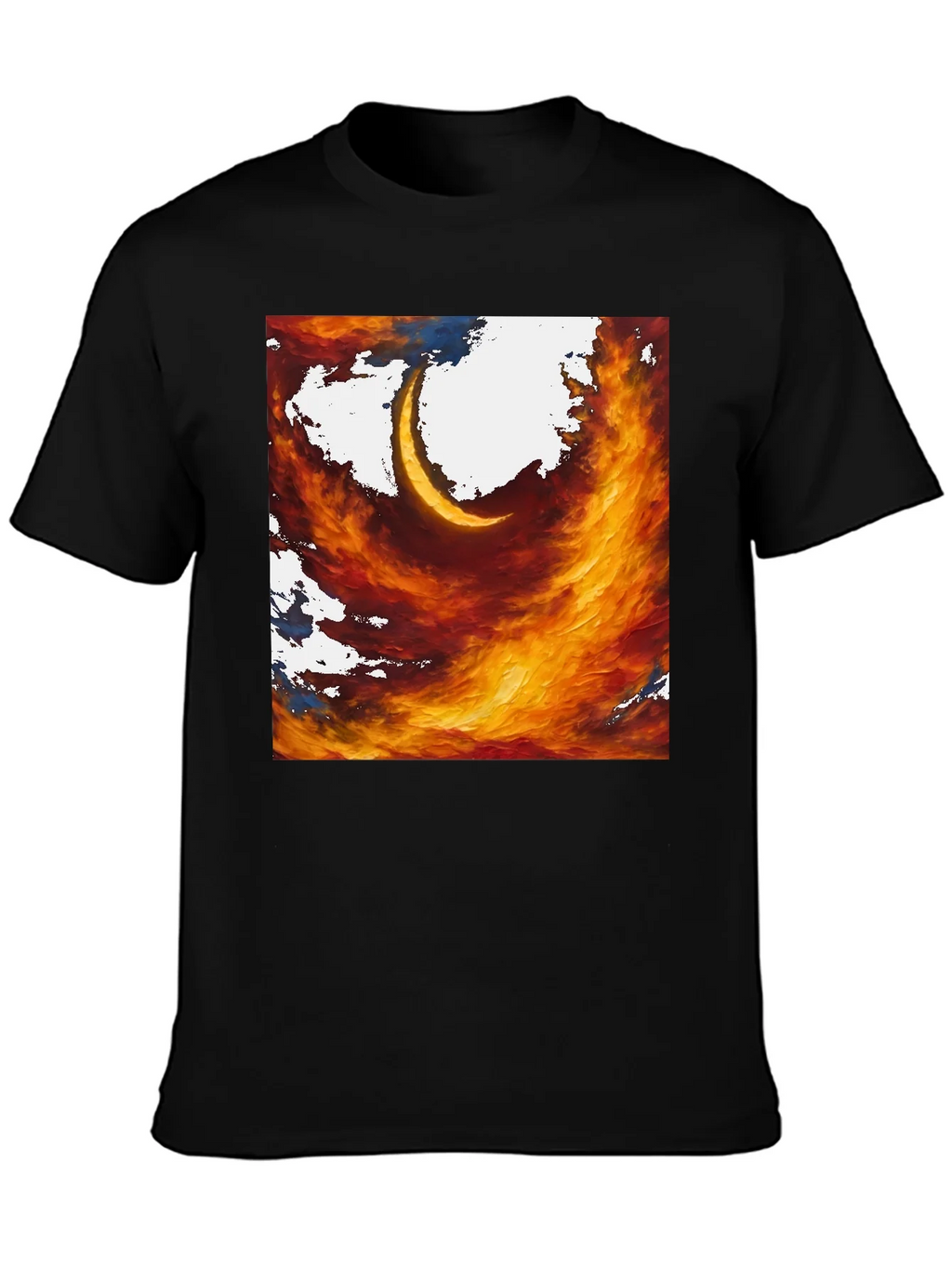 Fiery Crescent Graphic T-Shirt - Bold Artistic Design product image 3