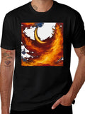 Fiery Crescent Graphic T-Shirt - Bold Artistic Design product image 1