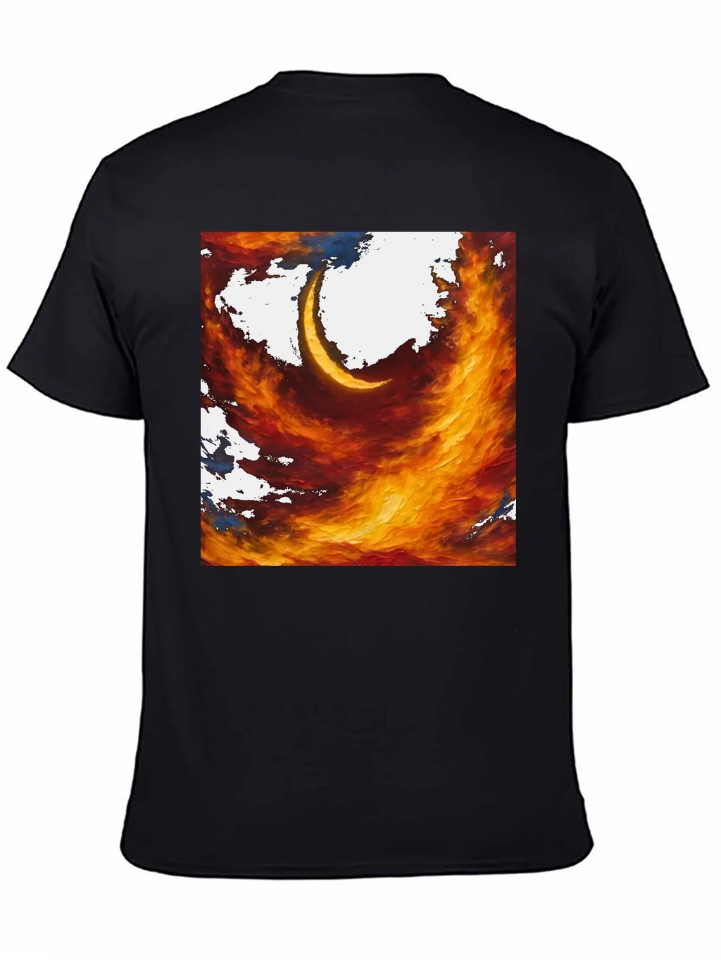 Fiery Crescent Graphic T-Shirt - Bold Artistic Design product image 4
