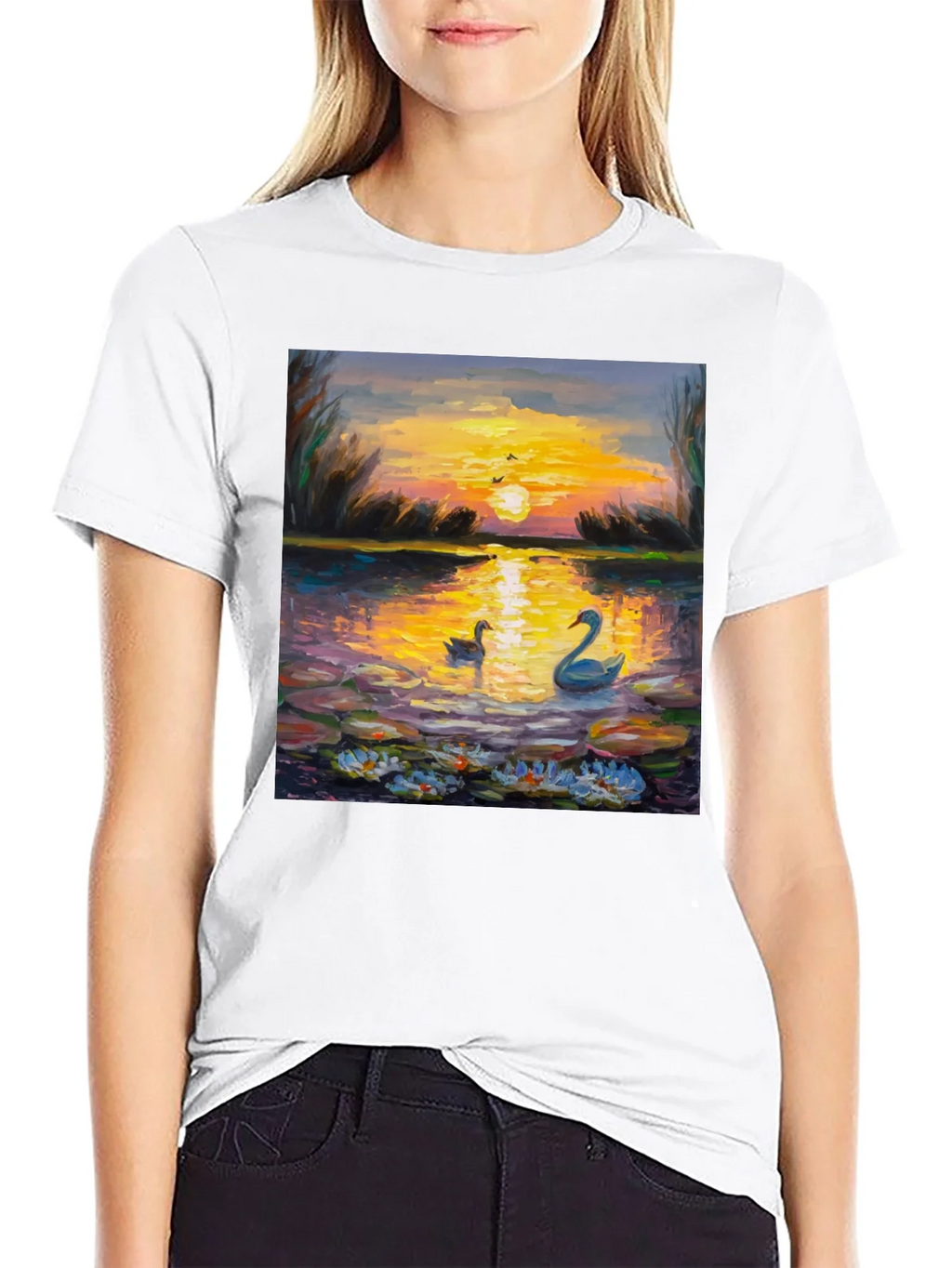 Sunset Swans Graphic Tee - Artistic Impression product image 8