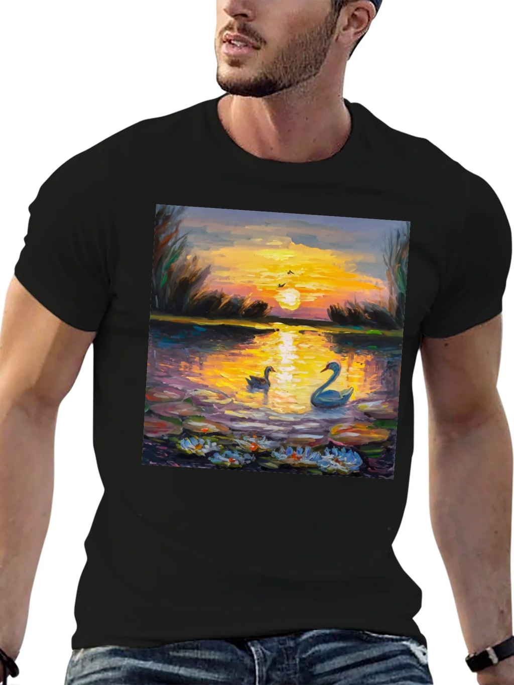 Sunset Swans Graphic Tee - Artistic Impression product image 6