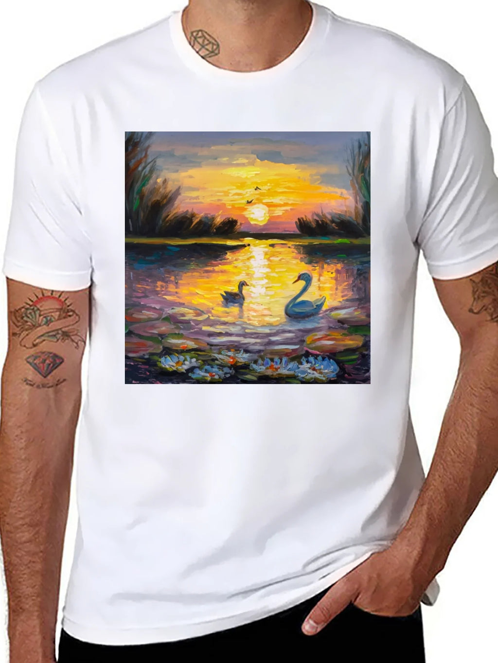 Sunset Swans Graphic Tee - Artistic Impression product image 7