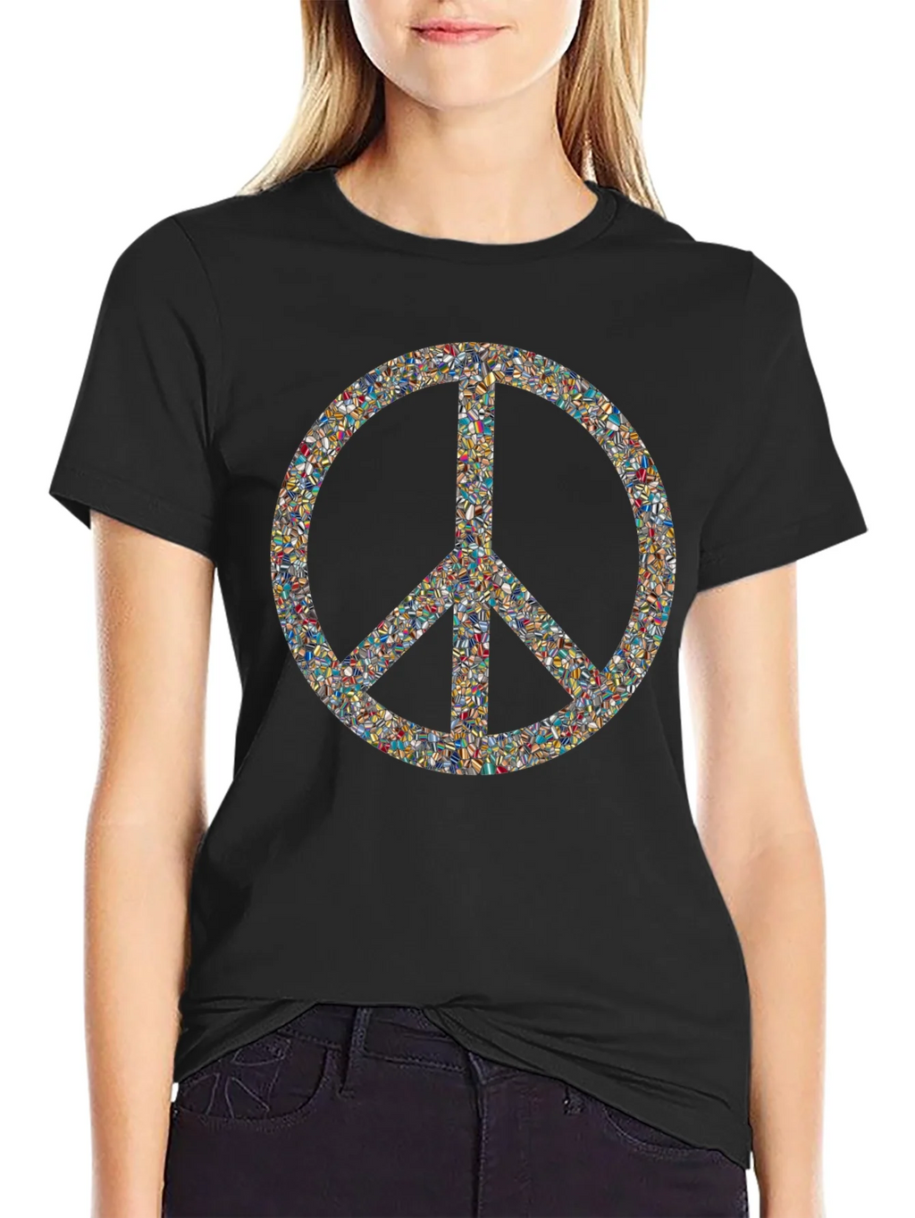 Peace Sign Mosaic Black T-Shirt product image 1