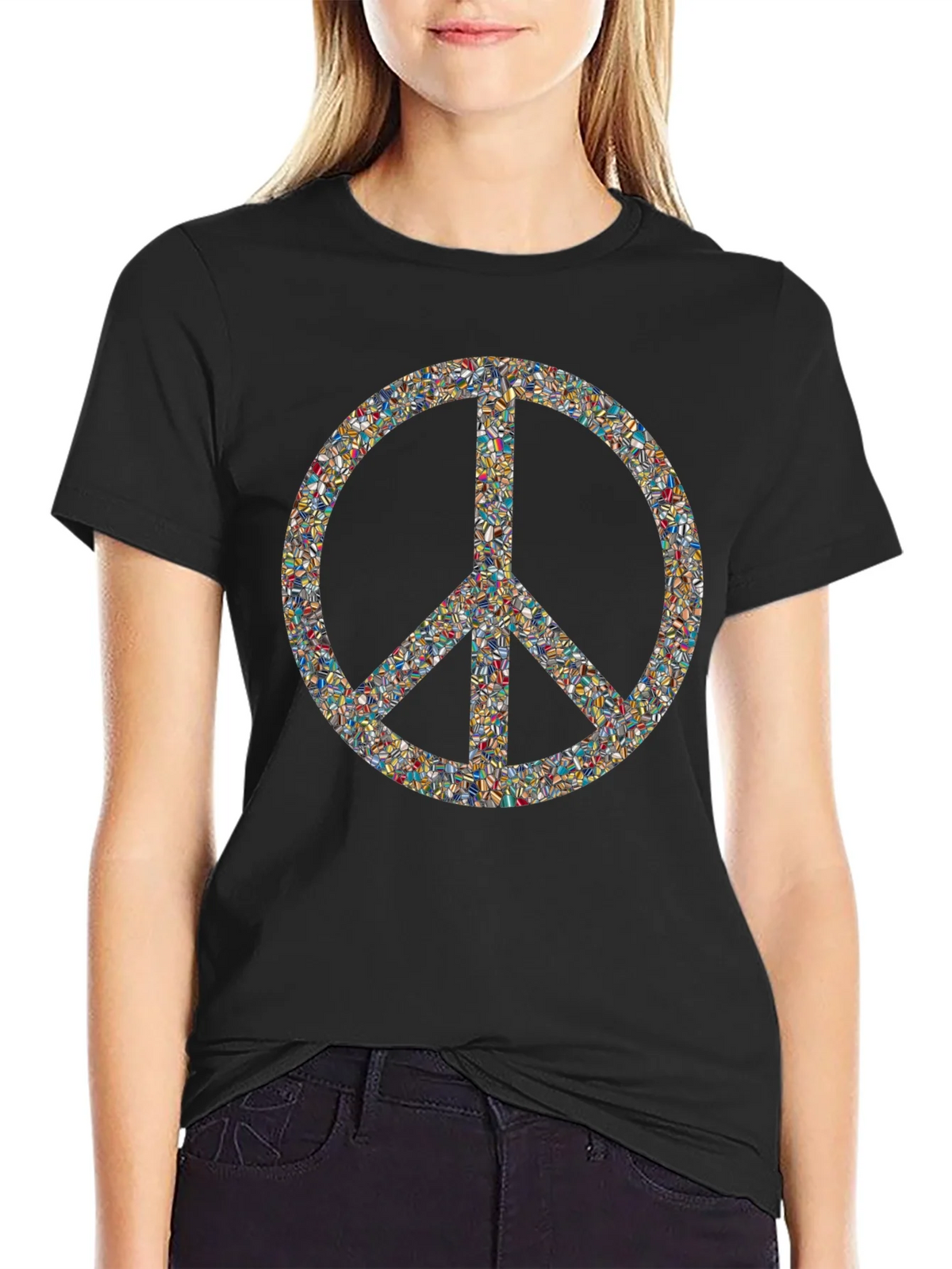Peace Sign Mosaic Black T-Shirt product image 1