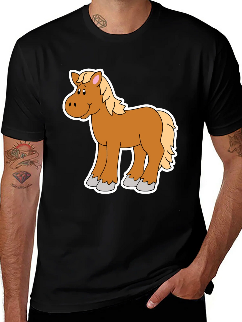 Cartoon Horse Graphic Tee - Black Unisex Shirt product image 1
